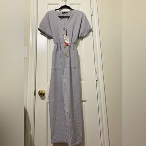 Women Jumpsuit - Zara Brand - Blue & White Stripes